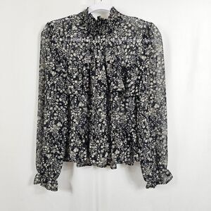 Lulus Simple Serenity Black Floral Print Ruffled Top in Black - Size S